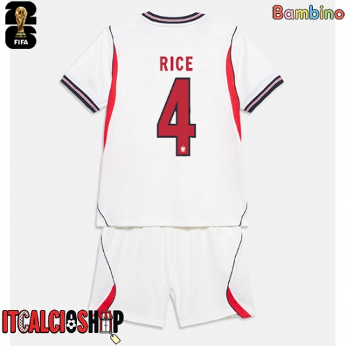 Inghilterra Declan Rice #4 Prima Maglia Bambino Mondiali 2026 Manica Corta (+ Pantaloni corti)